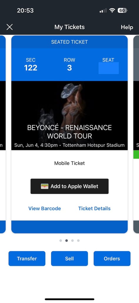 X2 ROW 3 Beyonce London tickets Sunday 4th June - great seats!