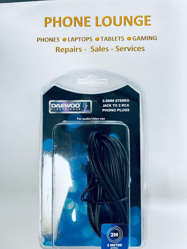 Daewoo 3.5mm Stereo Jack to 2 RCA Phone Plug Cable 2m
