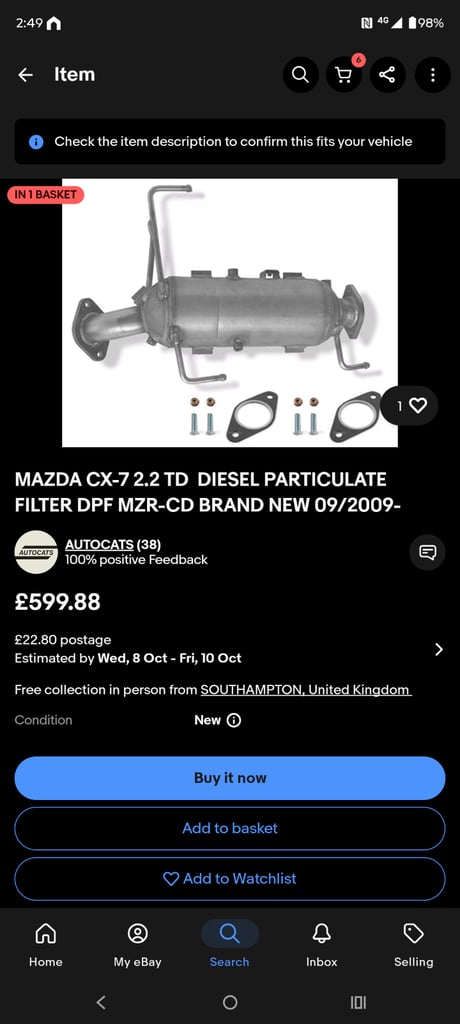 MAZDA CX-7 2.2 TD  DIESEL PARTICULATE FILTER DPF 