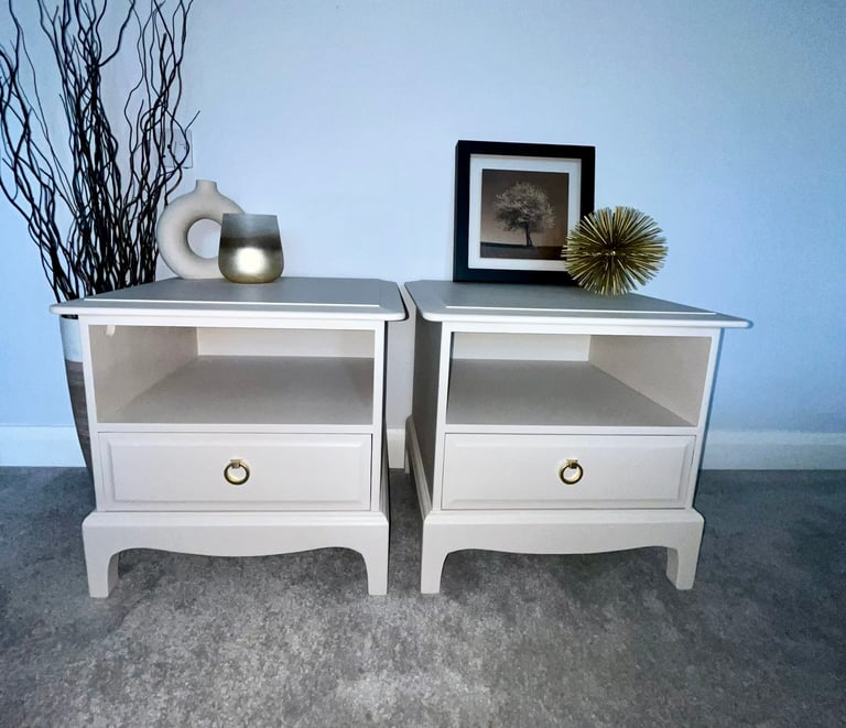 Pair Stag Minstrel Bedside Drawers Tables. Off-White. Free Local Delivery. 1D