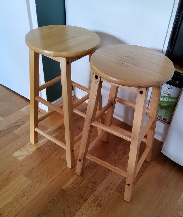 image for 2 bar stools solid rubberwood 