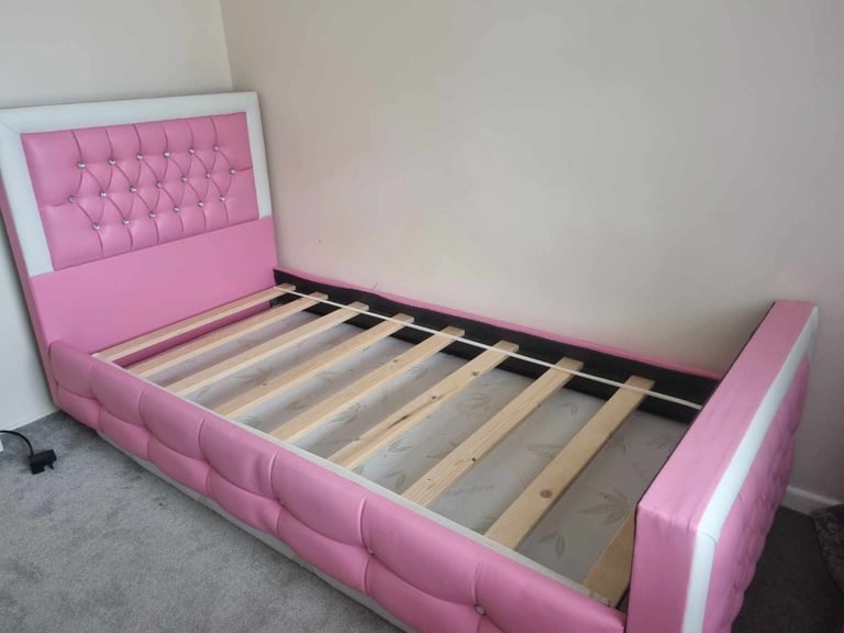 image for Pink single bed with headboard and mattress in excellent condition