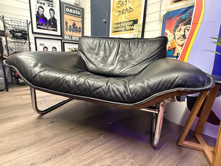Extremely Rare Bauhaus black leather lounge chair by Johan Bertil Häggström