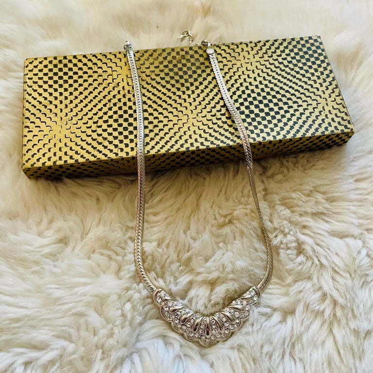 image for Elegant Silver Tone Art Nouveau Style Sparkling CZ Fashion Statement Choker Necklace