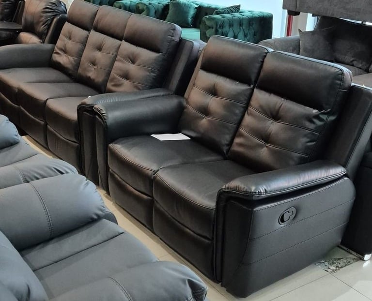 image for black Leather Manual Recliner 3+2 Seater sofa set 