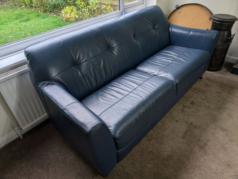 2 X modern leather sofas in blue