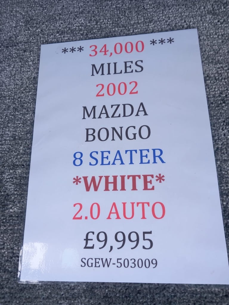 2002 Mazda Bongo 2.0 MPV Petrol Automatic