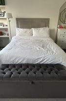 Handmade velvet double divan bed/headboard & ottoman trunk