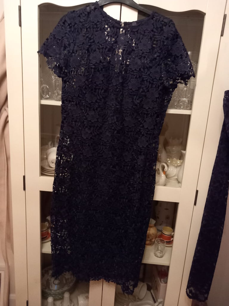 image for Ladies navy lace dress with under slip lining 