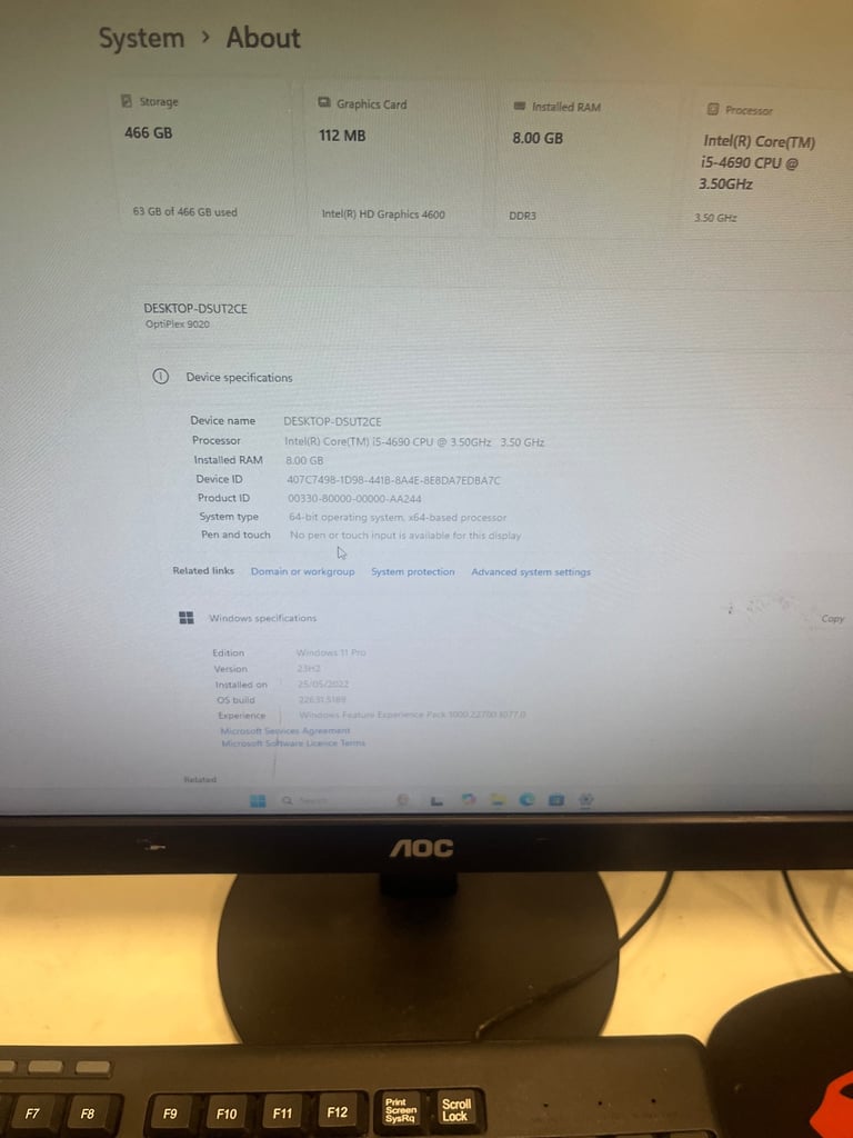 Full pc I5-4690 processor. 8gb ram 500hdd windows11 pro office 365. Wi-fi dongle 