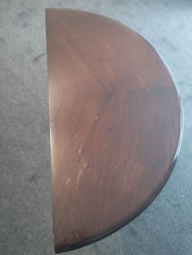 Vintage Demi Lune Half Moon Table in Dark Solid Wood 