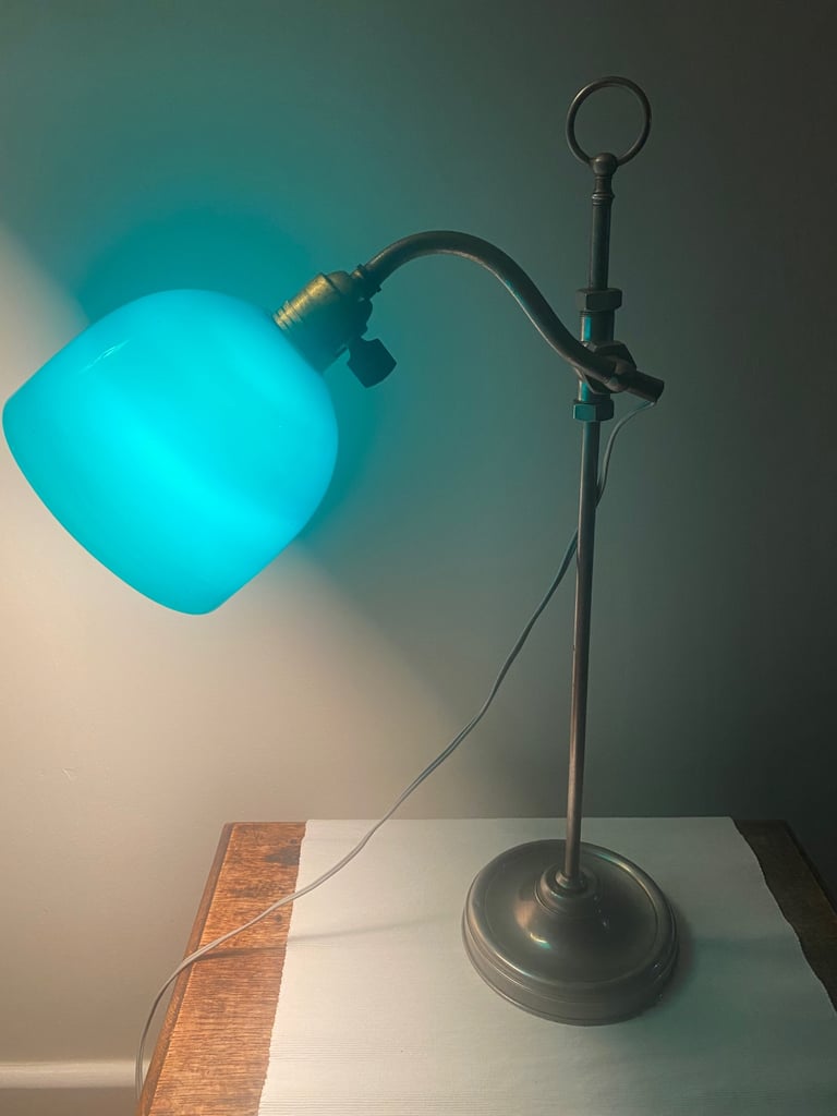 French Antique Green Opaline Lamp