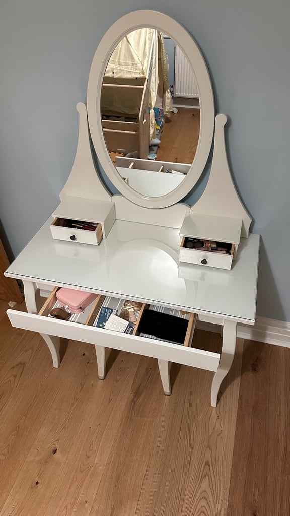 IKEA HEMNES dressing table with oval mirror and glass top