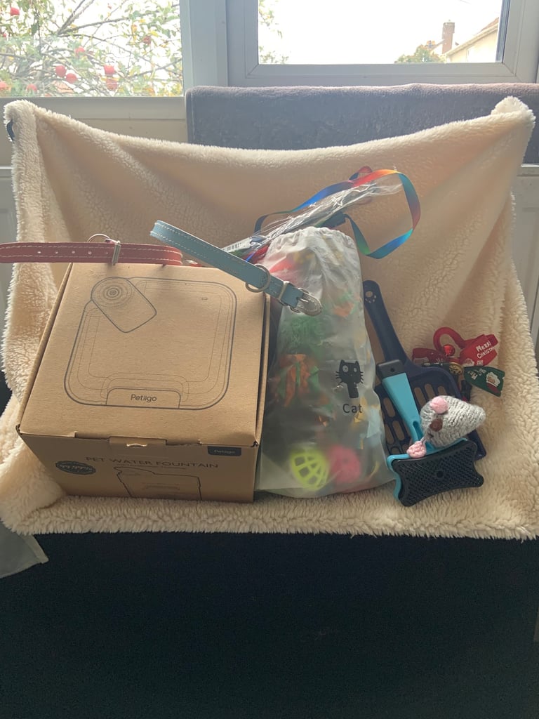 NEW Cat or Kitten Ultra Filter Water Fountain + Radiator Bed + Brushes + Collars + Huge Toy Bundles