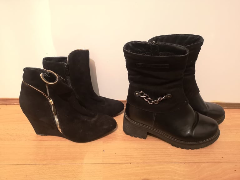 image for 2 Pairs Ladies Womens Leather Suede Shoes Boots