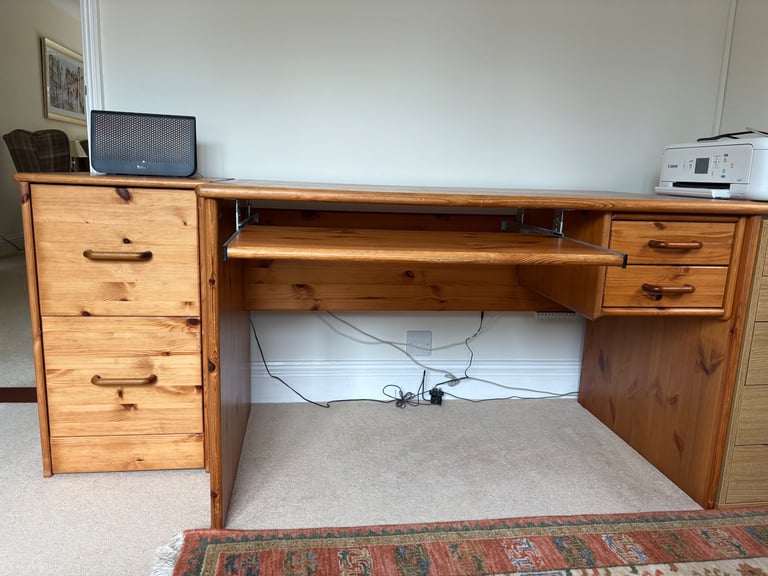 Computer Desk and Matching Filing Cabinet in Antique Pine