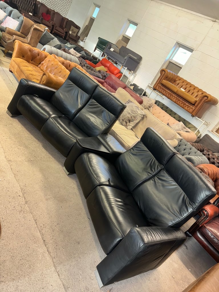 image for Himolla black leather reclining cinema set four seater