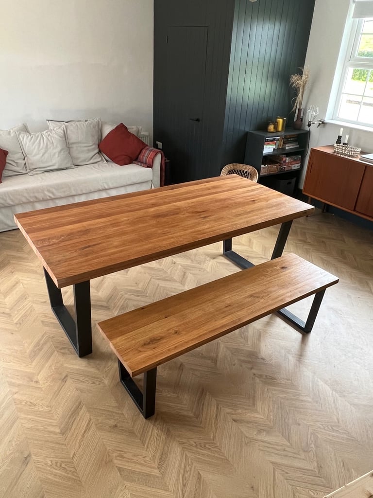 Solid wood dining table and bench