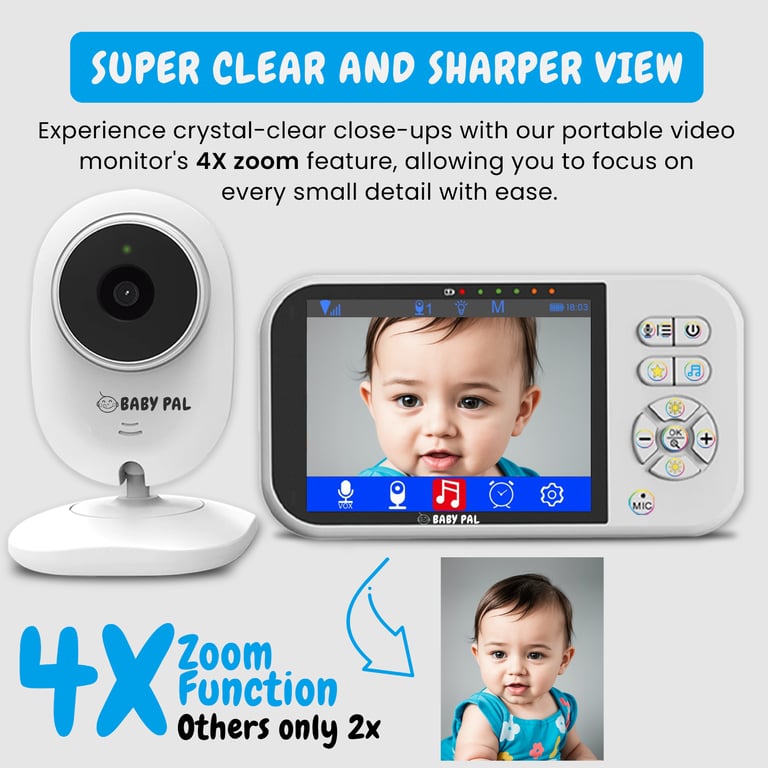 BABY PAL 3.5 Baby Monitor – No WiFi, 4x Zoom, Night Light, Science Sleep Sounds, Long Range, Timer
