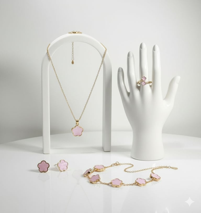 image for Dainty Floral Charm 4-Piece Set | Gold Plated Blossom Flower Jewellery Set For Women