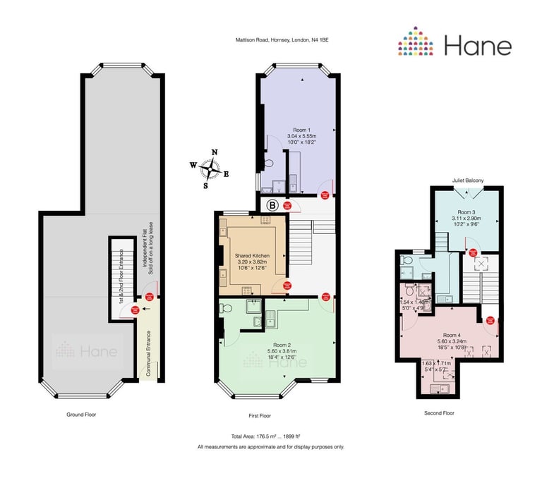 Chain Free! Hane Estate Agents offer a Freehold 1st and 2nd floor 4 room bedsit HMO investment. 
