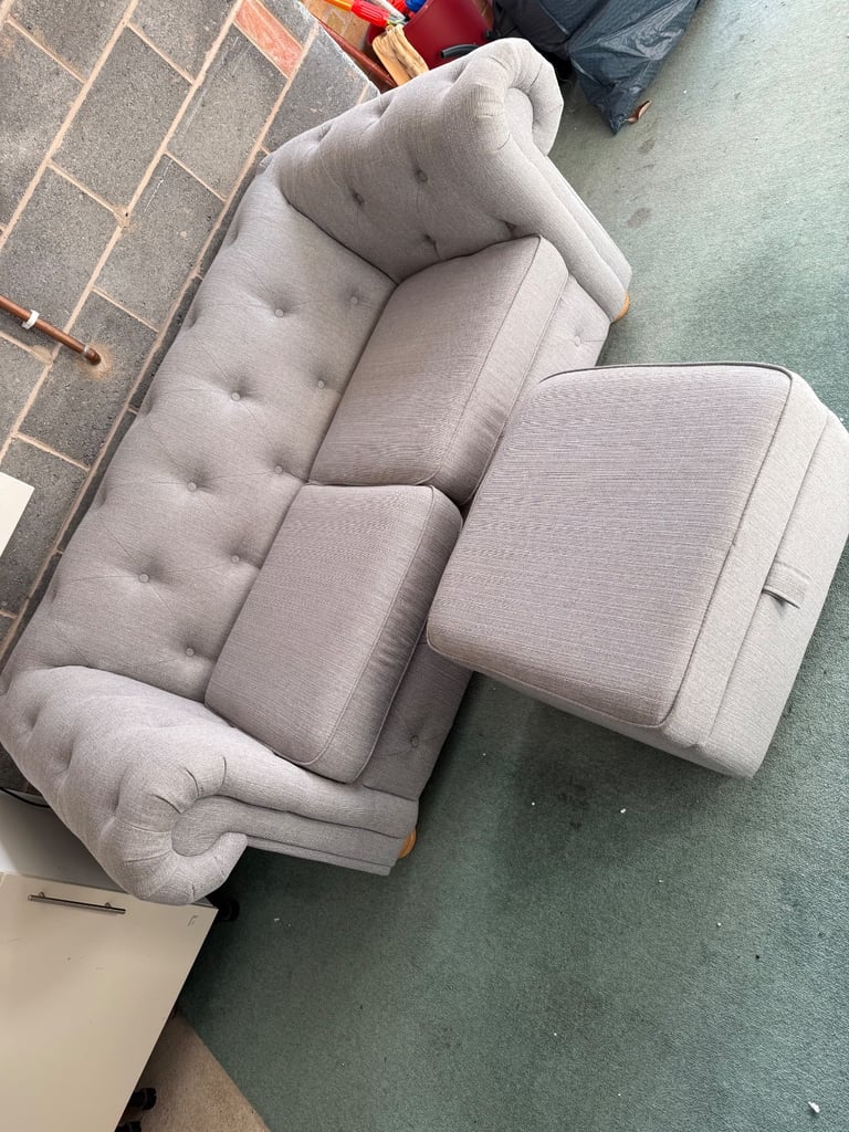 Grey Chesterfield Sofa and Footstool