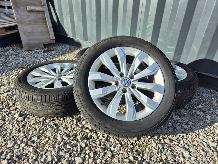 🌟Genuine Vw 17 inch 5x112 Alloy Wheels with MATCHING TYRES 7m++ GOLF PASSAT CADDY AUDI SKODA SEAT 