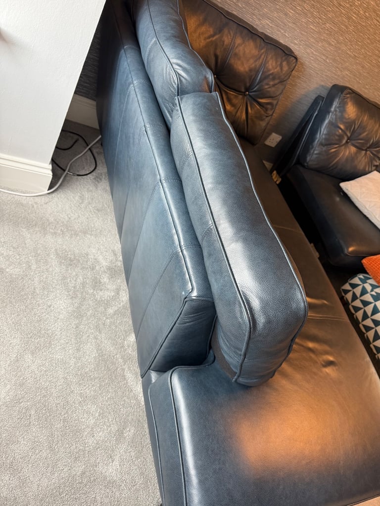 French Connection Zinc Left Hand Facing Open End Sofa Unit in Blue Leather 
