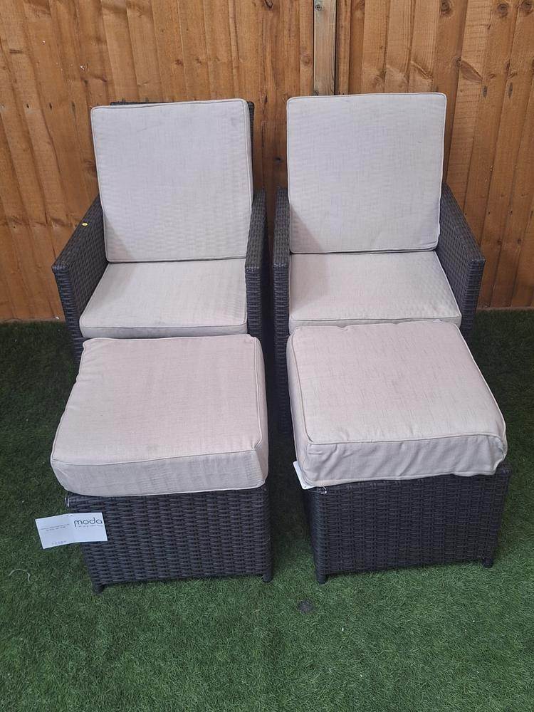image for 2x Cube Chairs & 2x Footstools - Brown - Cubo - New - Rattan - Garden - Outdoor - Conservatory