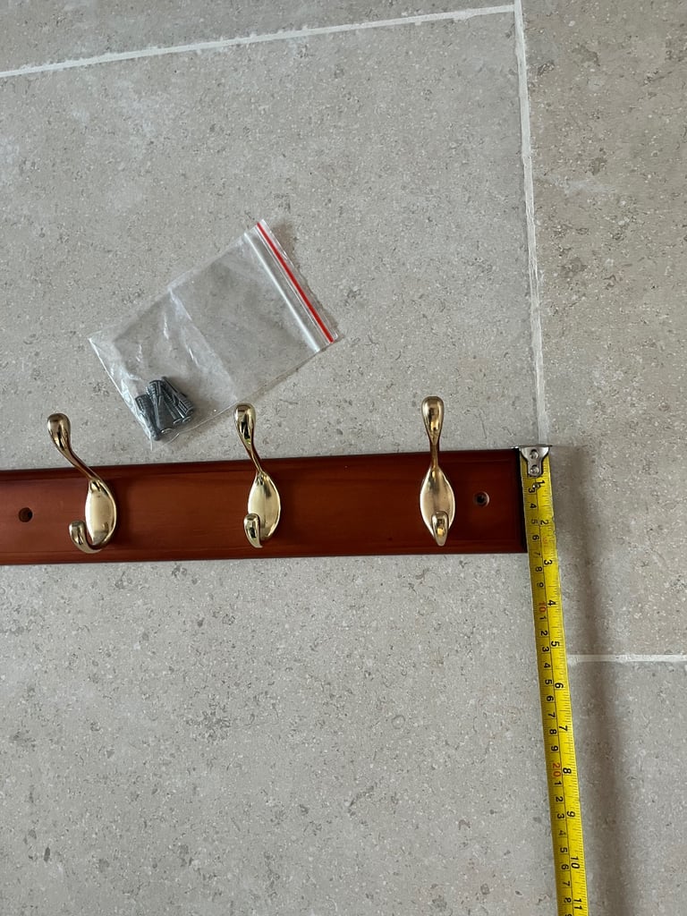 Hat and Coat Hook Rail Brass & Mahogany Effect 