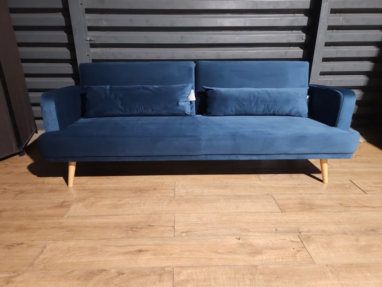image for Unused 3 Seater Velvet Sofa Bed - Blue.