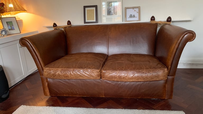 Laura Ashley 2 seater brown leather day bed sofa