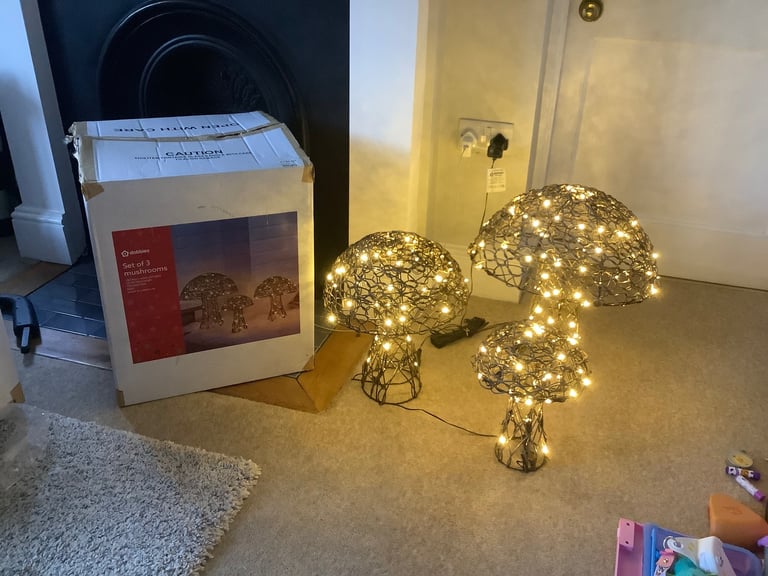 image for Wicker Toadstall LED Set of 3 New In Box