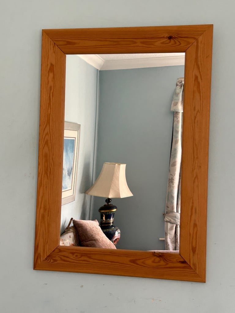 image for Solid Pine Wide Framed Mirror  H33in/84cm W23.5in/60cm Good condition  D284