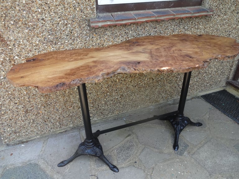 LIVE EDGE TABLE ~ SLAB OF BURR WALNUT ON A DOUBLE TRIPOD BASE ~ 