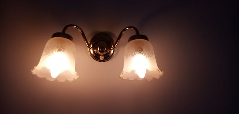 2 vtg double brass metal wall lights