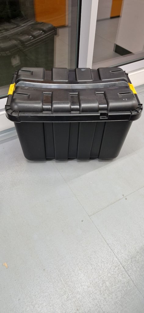 image for Heavy duty Black 149L Plastic Nesting Wheeled Storage trunk with Lid
