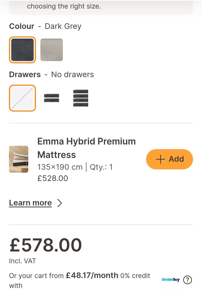 Emma Dark Grey 5ft King Size Divan Base