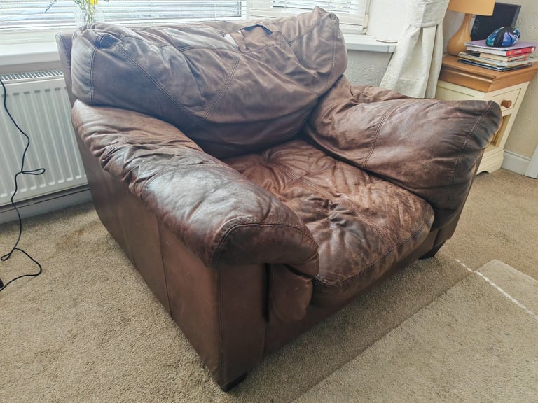 Leather sofa and armchair