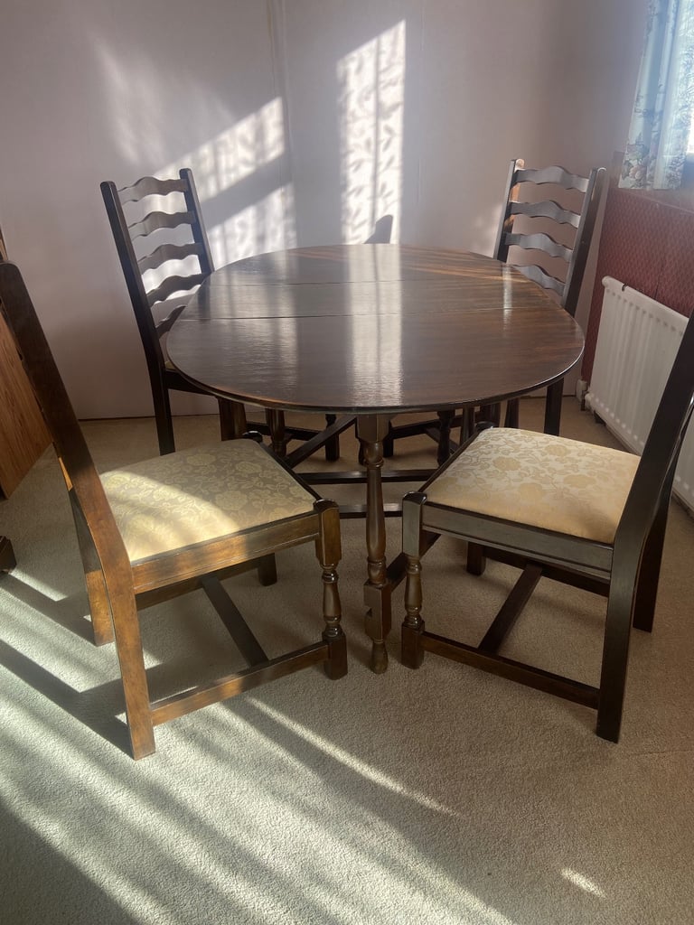 image for Vintage dark dining table and 4 chairs Gate leg / fold down table 