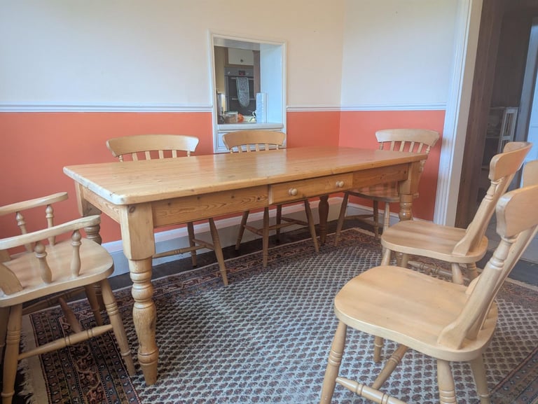 image for Solid Pine Antique Farmhouse Style Dining Table