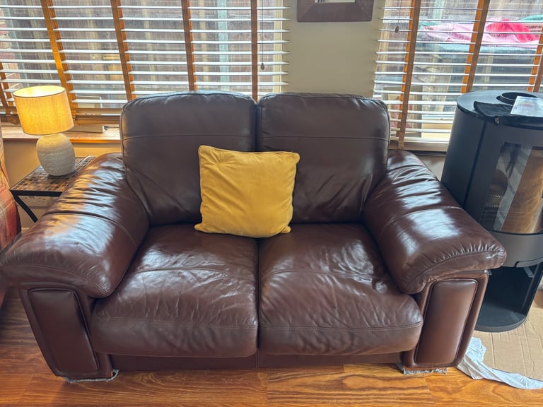 image for Faux leather chocolate brown sofa 