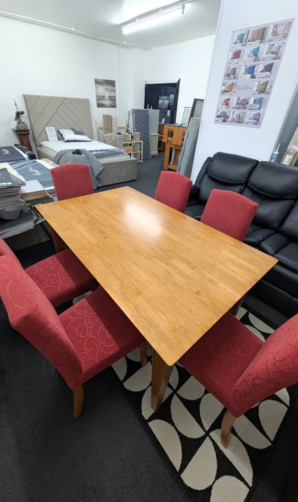 image for Solid Rectangular Oak Dining Table 6 Chairs