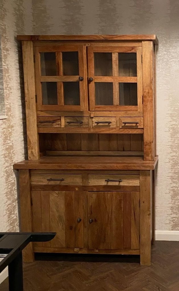 Solid Wood Dresser with Glass Cabinet