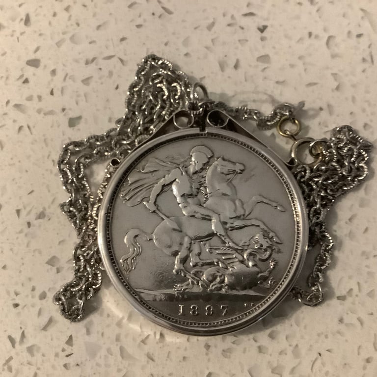 image for GENUINE 1897 REAL COIN NECKLACE, 24” Chain, EXCELLENT CONDITION, VERY COLLECTIBLE BARGAIN 