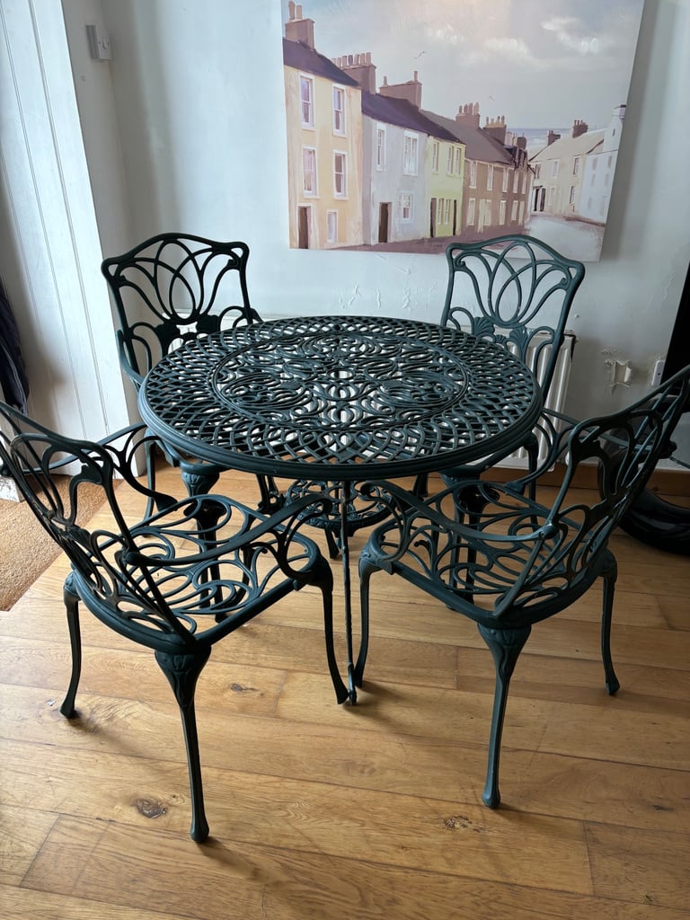 Aluminium garden conservatory patio outdoor dining kitchen table & 4 chairs + cushions 