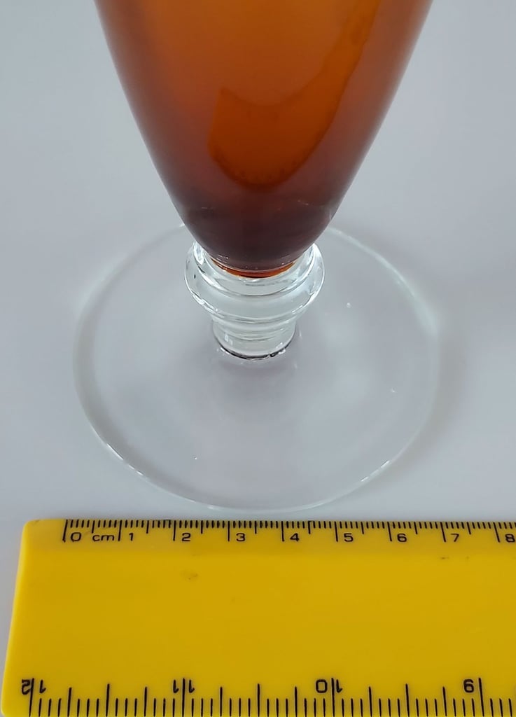 Vintage Amber Glass Bud Vase Clear Foot 25 cm Tall
