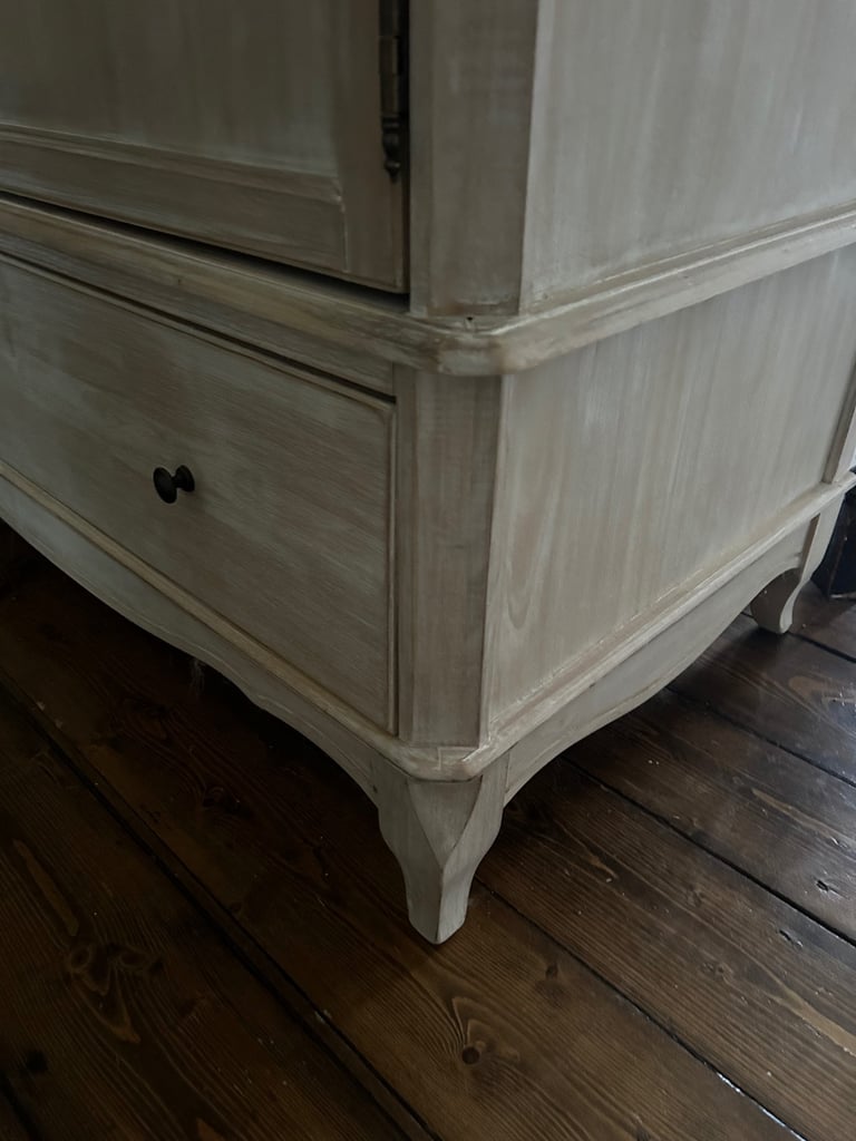 Large French-style Double Wardrobe – Two-Piece | Solid Wood | Distressed Finish