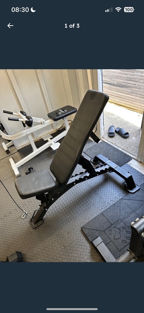 Squat rack / bench press, heavy duty weights bench & calf raise machine