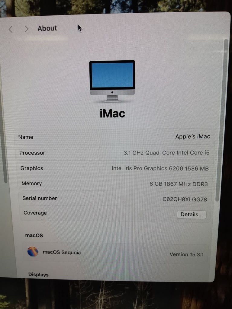 **APPLE IMAC 21.5" 4K - macOS SEQUOIA - 3.1 GHZ I5 - 1TB SSD - 8GB RAM - 2015**